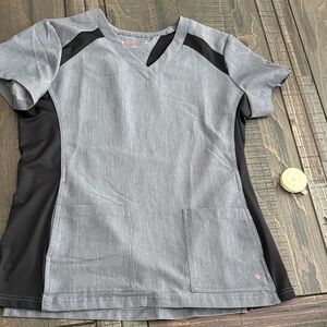 White Cross V Tess Grey and Black scrub top Size M